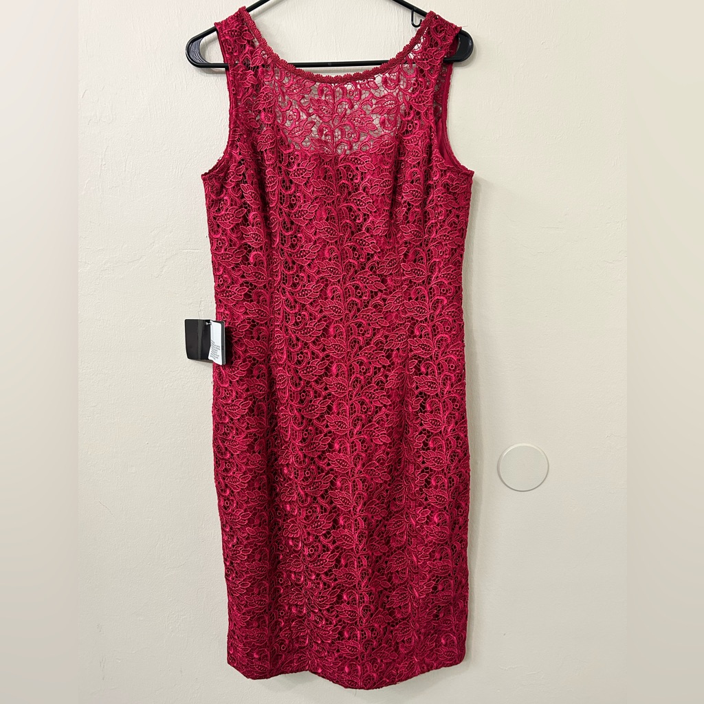 White House Black Market Dress Deep Red Sleeveless Lace Sheath Dress Sz 10 Nwt